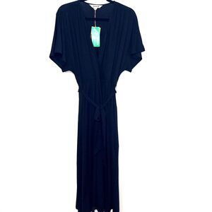 Boden Faux Wrap Short Sleeve Belted Midi Dress - Black 10P